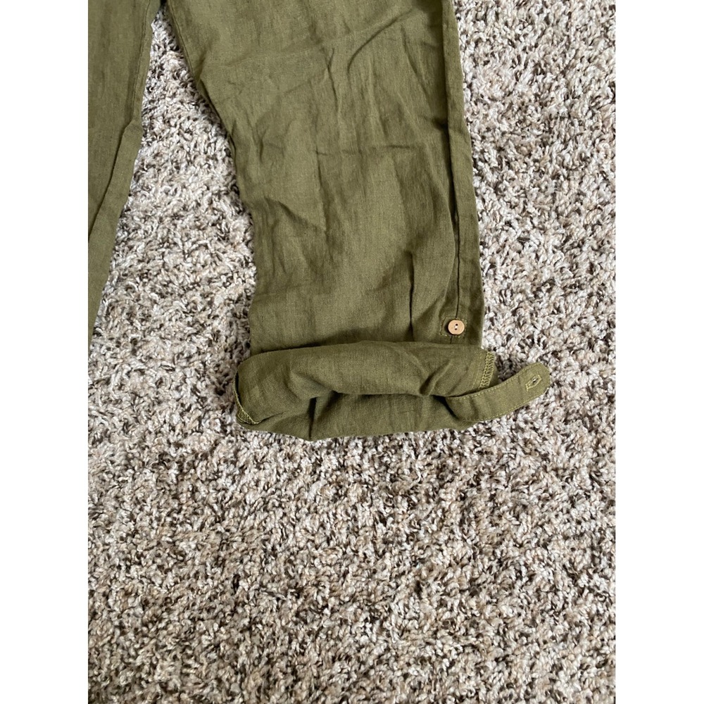Cloth & Stone Womens Small Olive Green Linen Blend Roll Tab Drawstring Pants - Picture 4 of 10